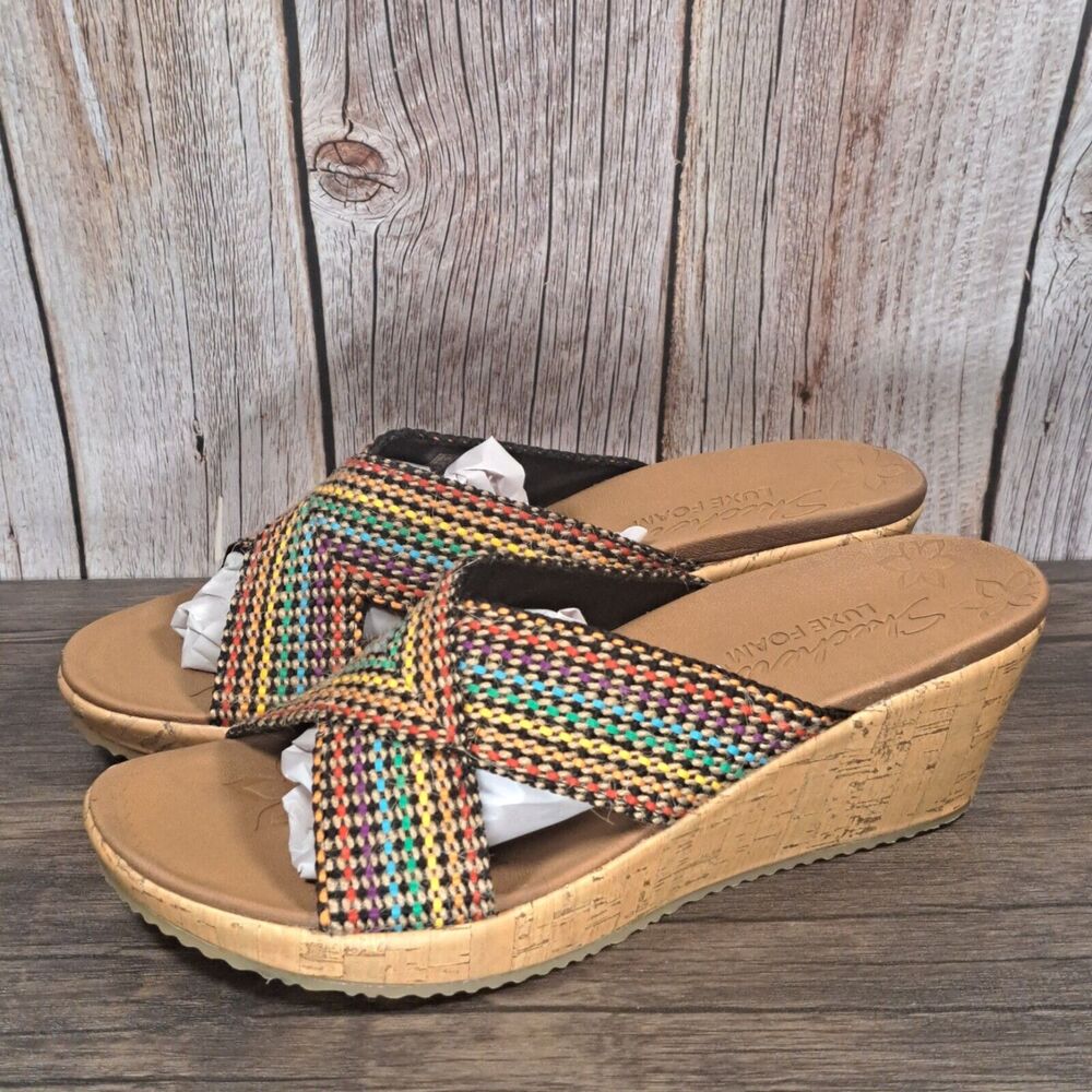 Skechers Beverlee Delighted Relaxed Step Luxe Foam Wedge Sandals Women's 9